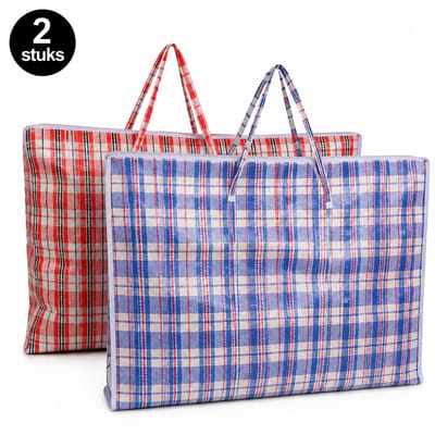 Opbergtas XL – 2 Stuks – Grote Shopper met Rits – 130L Big Shopper – Reistas / Wastas – Sterk en Waterafstotend – Geruit (Mix Kleuren)