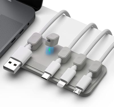 VHV - Kabelhouder - Kabelorganizer - Magnetische kabelhouder - Kabelclips - Magnetisch - Zelfklevend - Voor bureau, auto en nachtkastje - 8*4cm - Grijs