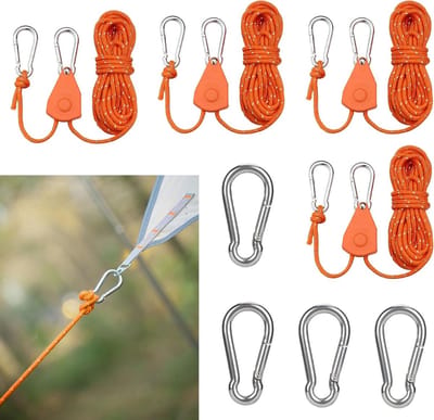 4 Stuks 4mm Reflecterend Lichtgewicht Camping Touw met Katrol voor Tentgebruik, Inclusief 4 Vervangende Karabijnhaken en Ideaal voor Buitenactiviteiten