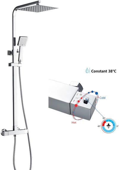 Auralum Max Douche Set - Regendouche met Thermostaatkraan - Douchesysteem - In hoogte verstelbare Mengkraan - Regendoucheset voor badkamer - Chroom