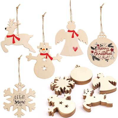 Dailygoods - HERZONE Houten kersthangers, 50 stuks, voor kerstboom, doe-het-zelf decoratie, hangers (B)