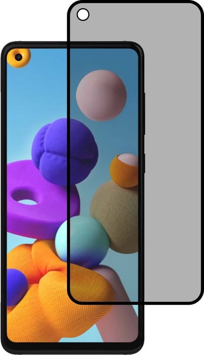 Smartphonica Privacy full cover voor Samsung Galaxy A21s tempered glass screenprotector van gehard glas met afgeronde hoeken geschikt voor Samsung Galaxy A21s