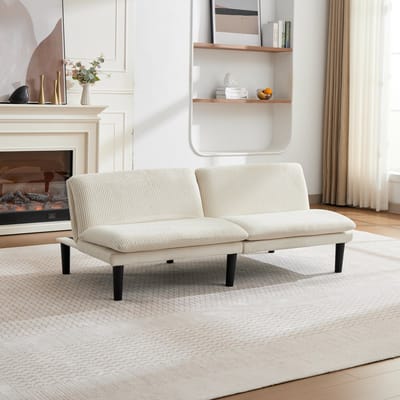 OKWISH Slaapbank 2-Zits - 3-Standen Rugleuning En Logeerfunctie - Voor Kleine Woonruimtes - Fluweel - Beige