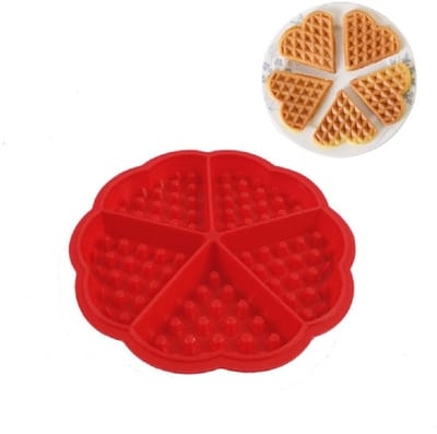 Dailygoods- Wafel Bakvorm - Hartvormige Siliconen - Food-grade - Hittebestendig - 5 Holtes - Diameter 18cm - Eenvoudig te reinigen