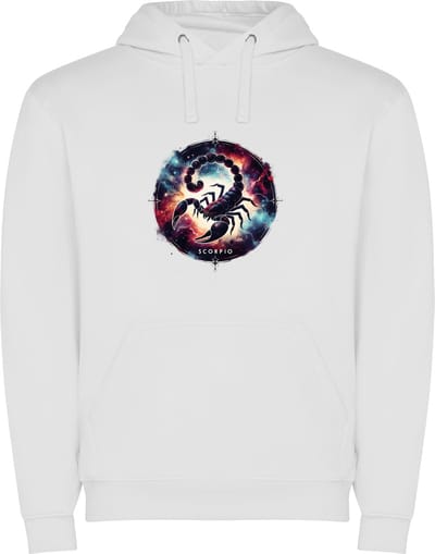 Witte unisex hoodie met “ Kleurrijke Sterrenbeeld Schorpioen – Astrologie – Horoscoop – Zodiac Signs “ Print Full Color Color merk Roly maat S