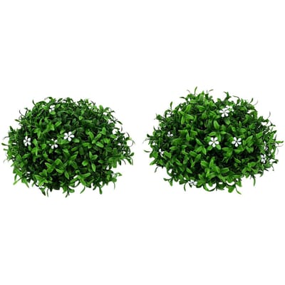 Boule suspendue d'herbe d'eucalyptus artificielle 22 cm Feuillage PE Décoration intérieure extérieure Boule de plantes à fleurs blanches simulées pour