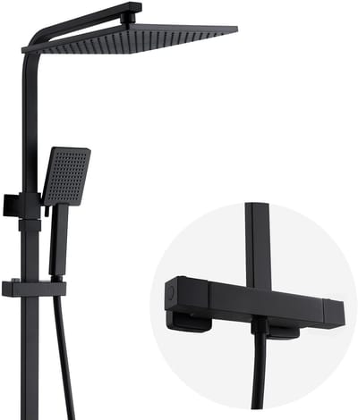 Auralum Max Regendouche - Doucheset Zwart - Ø 25 cm - Waterbesparend - Inclusief koperen thermostaatkraan - Waterbesparend - Zwart