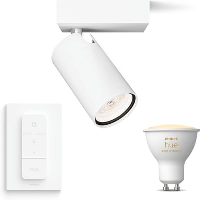 Philips Hue Idris Opbouwspot voor Badkamer (Wit) - Badkamerrlamp - Warm tot Koelwit Licht - Incl. Hue Dimmer Switch - Wandspot of Plafondspot met 1 Lichtpunt - GU10 - Hue White Ambiance