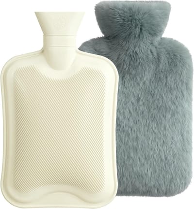 Warmwaterkruik met Zachte Hoes van 2 Liter, Premium Natuurrubber, Veilig en Duurzaam voor het Hele Gezin, Grijs, Ideaal voor Pijnverlichting en Ontspanning