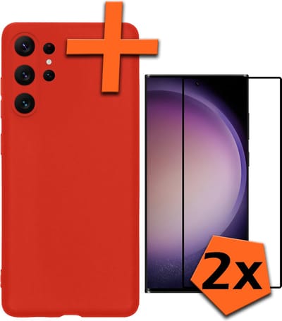 Hoes - Met 2x Screenprotector - Geschikt voor Samsung Galaxy S23 Ultra - Sterk & Shockproof - Back Cover - Siliconen Case - Telefoon Hoes - Rood