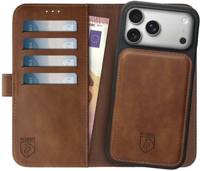 Rosso Element Geschikt voor Apple iPhone 17 Pro Max | Uitneembaar 2-in-1 Hoesje | Luxe Portemonnee | Back Cover en Book Case | Pasjeshouder | Bruin