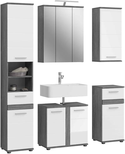 Blake badkamercombinatie wit hoogglans MDF TZ rookzilver NB - 34x164x191cm