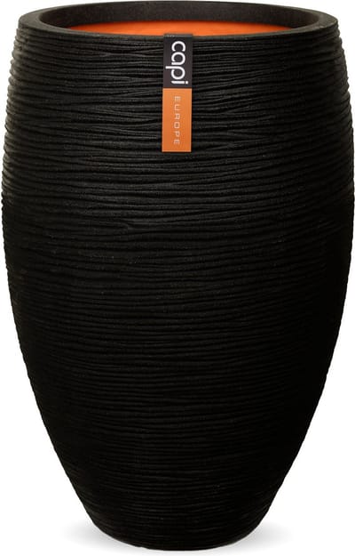Capi Europe - Vaas elegant deluxe Rib NL - 51x72 - Zwart - Opening Ø31 - Bloempot voor binnen en buiten - Levenslang garantie - Breukbestendig - 100% Recyclebaar - CO2 Neutraal geproduceerd - KBLR1138