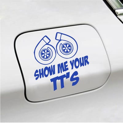 Bumpersticker - Show Me Your TTs - 15 X 15 - Blauw
