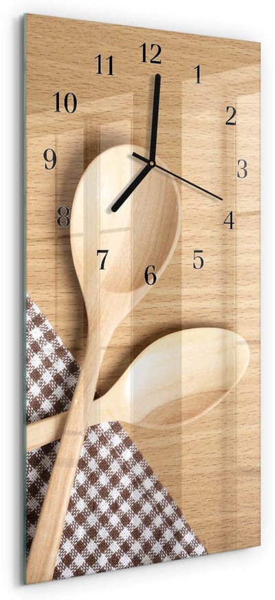 Tulup Wandklok - Lepels Moderne Glazen Wandklok - 30x60 cm - Beige Wandklok Glas Met Motief - Zwarte Handen - Rechthoekige Wandklok - Moderne Wandklok Glas - Wandklok Glas Decoratie
