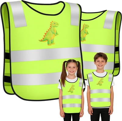 Veiligheidsvest voor Kinderen, 2-delige Set, Ademend en Lichtgewicht met Reflecterende Strepen, Groen en Veiligheid