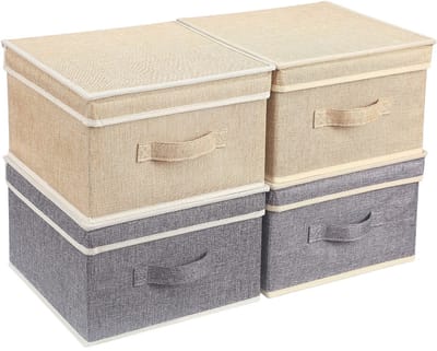Unyqoos ® Stijlvolle Opvouwbare Opbergdozen Set met Deksel en Handvat voor Diverse Gebruiken in Huis