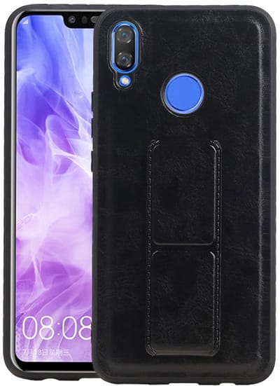Grip Stand Hardcase Backcover - Telefoonhoesje - Achterkant Hoesje - Geschikt voor Huawei Nova 3 - Zwart