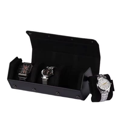 Luxe Horloge Rol 3 Stuks | Octagon Horlogedoos | Horloge Etui Leer | Watch Roll | Horloge Houder Sieradendoos | Horloge Opbergdoos | Zwart