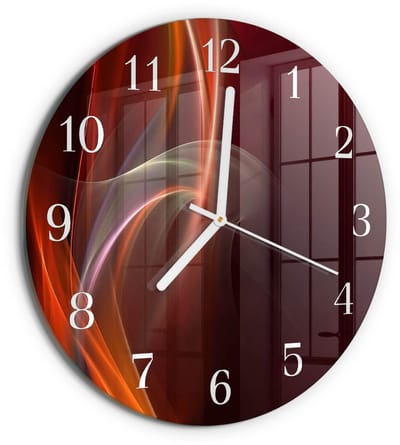 Tulup Wandklok - Abstracte lijnen Glazen Klok Met Print - 30fi cm - Rood Moderne Glazen Wandklok - Witte Handen - Ronde Wandklok - Decoratieve Glazen Klok - Glazen Wandklok Design