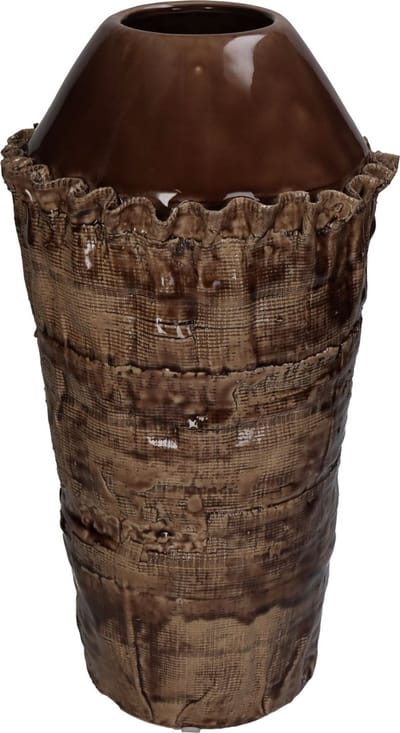 Oneiro’s Luxe Vaas Bark Fine Earthenware Brown ø 19x19x37cm – binnen – buiten – luxe – accessoires – tuin – decoratie – bloemen – voor binnen – keramiek