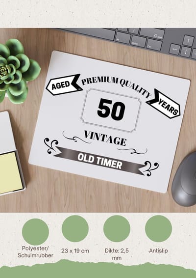 Akyol - oldtimer 50 jaar Muismat - Verjaardag cadeau - papa - collega - grappige tekst - 23 bij 19 cm