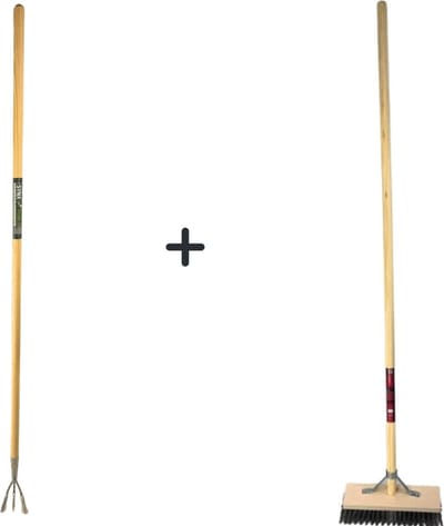Synx Tools Tuinkrabber 3 Tanden Met Steel 150cm + Staaldraad Bezem Met Steel 150cm - Buitenbezem - Hark