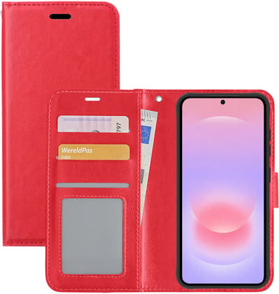 Hoesje - Met Pasjeshouder - Geschikt voor Samsung Galaxy A37 - Luxe Bookcase Portemonee - Flip Case - Kunstleer Book Case - Flipcase - Book Cover - Walletcase - Portemonneehoes - Rood