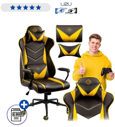 Sofotel Blitzcrank Gaming Stoel - Ergonomische Bureaustoel met Hoofd- en Lendekussen - Verstelbare Hoogte en Schommelfunctie - Kunstleer - Metalen Onderstel - Max 120 kg - Zwart Gaming Chair Met Ebook