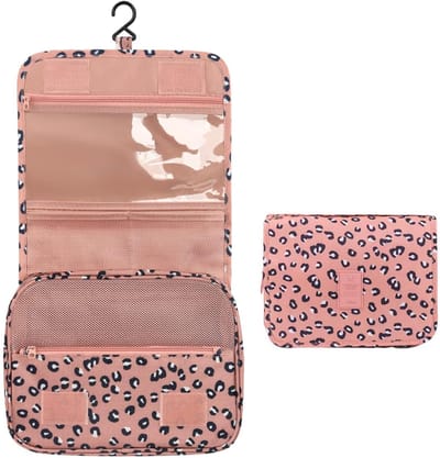 QTTVBTNA – 1 Stuk Toilettas met Haak – Ophangbare Waterafstotende Reistas – Grote Make up Tasje – Reis Organizer voor Toiletartikelen – Luxe Hangende Toilettas voor Reizen, Camping en Dagelijks Gebruik – Roze