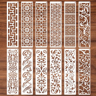 Dailygoods- Sjablonen 12 stuks - Herbruikbare Mandala/Sjablonen - Geometrische Textuur/Sjablonen - Voor Hout/Muren/Canvas - Duurzaam PET-Materiaal - Creatieve Doe-Het-Zelf Projecten - Stencils