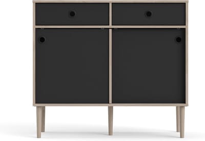 Penny dressoir 2 schuifdeuren en 2 laden Hickory decor en mat zwart.