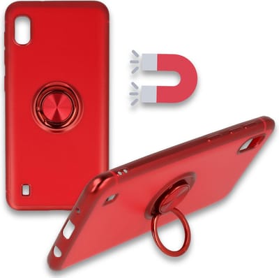 HB Hoesje Geschikt voor Samsung Galaxy A10 - Rood - Siliconen Back Cover met Ring Kickstand - Geschikt voor Magneet Houders