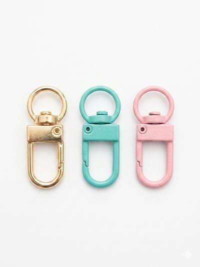 Karabijnhaak Sleutelhanger Set 3 Stuks – Met Draaioog – Metalen & Kunststof Clips – Goud, Mint & Roze – Voor Sleutels & DIY