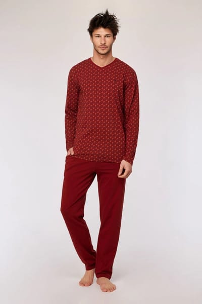 Woody pyjama heren - rood - geometrische print - 252-10-MVL-Z/938 - maat L