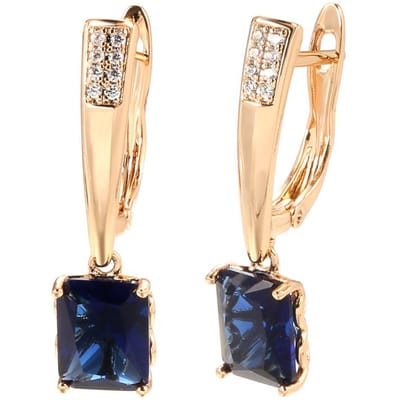 Boucle d'oreille Longue Carrée Bleue Zircon Naturel de Luxe pour Femmes Mode Or Rose Mariage Mariée Boucles d'oreilles Pendantes Bijoux de Fête beige
