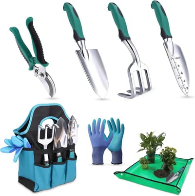 Tuingereedschapset 7-delig - Handgereedschap met organizer voor tuinliefhebbers - Robuust en roestvrij - Ideaal tuincadeau