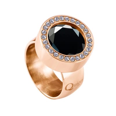 Quiges RVS Schroefsysteem Ring met Zirkonia Rosékleurig Glans 16mm met Verwisselbare Geslepen Zirkonia Zwart 12mm Mini Munt