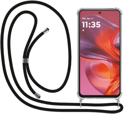 Smartphonica Telefoonhoesje Geschikt voor Motorola Moto G05 / E15 met Koord en Stootrand - Hoesje met Telefoonkoord - TPU Backcover Case Shockproof met Lanyard - Transparant geschikt voor Motorola Moto E15;Motorola Moto G05