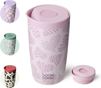 Thermosbeker - Roze Strepen - - Roestvrij Staal - Voor Koffie of Thee