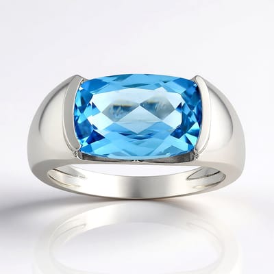 Cavill - Ring met Blauwe Marambaia Topaas 4,012 ct - 925 Sterling Zilver Rhodium - Antieke Cushion Cut - Comfortabele Pasvorm - Exclusieve Sieraden