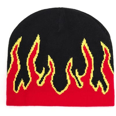 Nieuwe Winter Buiten Warme Gebreide Muts Vlammenpatroon Wolmuts Straat Schedelmuts Anti-Koude Katoenen Muts Hip-Hop Mutsen black