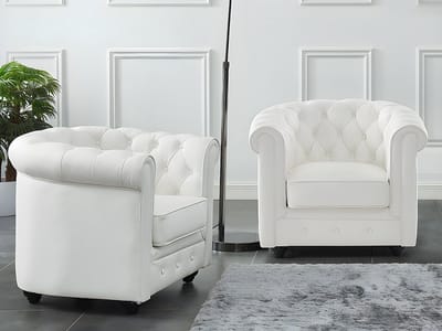 Vente-unique Set van 2 fauteuils van buffelleer CHESTERFIELD - Wit