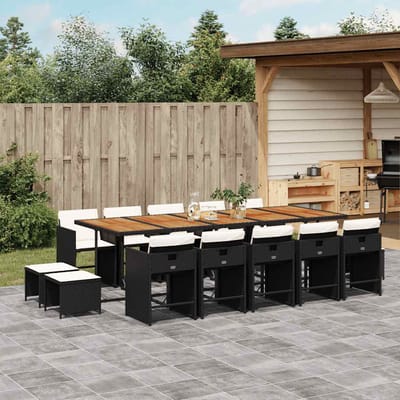 vidaXL - 15-delige - Tuinset - met - kussens - poly - rattan - zwart