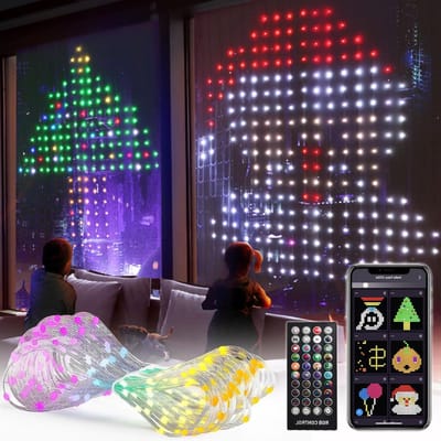 Gordijn Fairy Lights DIY Patroon Smart 400LED Custom Woord Kleur Veranderende Festival Thema Animaties App Afstandsbediening Muziek Muur Twinkle String Achtergrond Venster Opknoping Lichten Voor Energieklasse F