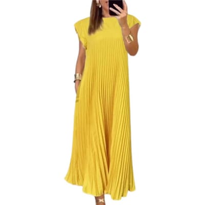 Lichtgewicht Zomerjurk Elegante Maxi-jurk met Zijzakken voor Dames Ademende A-lijn Zomerjurk voor Vakantie Strand Effen S