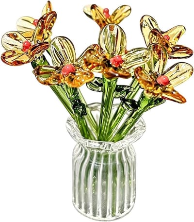 Glazen vaas met boeket, middenstuk voor tafeldecoratie, 5,5 x 2,2 cm, moderne container met bloemknoppen, elegant bloemstuk voor binnen, miniatuuresthetiek
