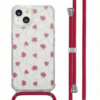 imoshion Hoesje - Geschikt voor Apple iPhone 14 - Design Hoesje met Koord - Dusty Rose Connected Hearts