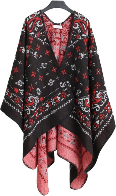 Emilie scarves - poncho - cape - omslagdoek - zwart - rood