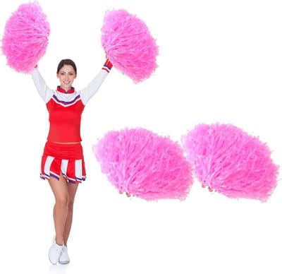 Pompons voor Cheerleading met Metalen Ballen en Bloemenring voor Groepsdans (Roze) - Perfect voor Sportevenementen en Feestjes